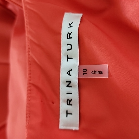 Trina Turk Coral Orange Midi Dress with Ruffle Sleeves Size 10 - Picture 11 of 13